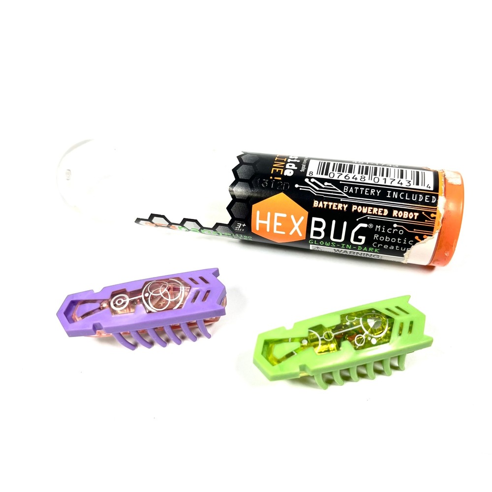 HEXBUG Nano Glow in the Dark Micro Robotic Bug Lot of 2 with Tube - Tested Works